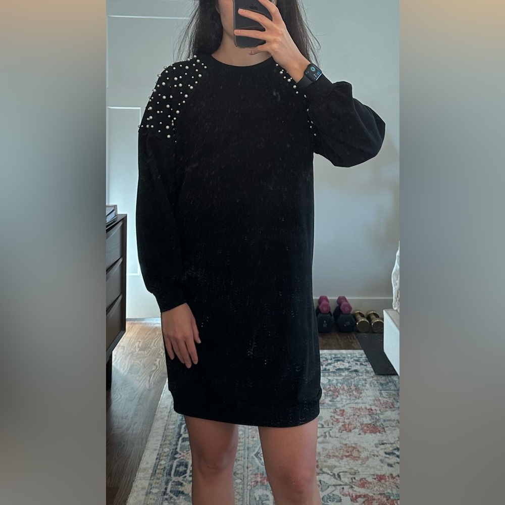 Express Sweatshirt Dress with Pearls
